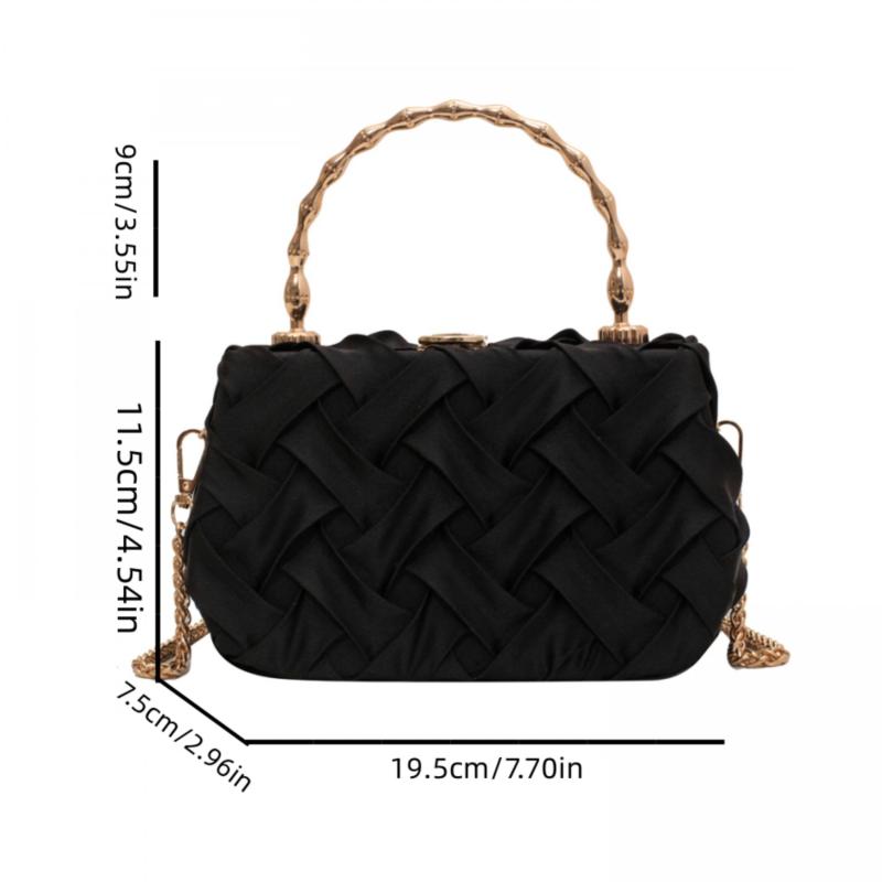 Metal Chain Handle Braided Fabric Crossbody Bag PU Leather Textured Box Bag