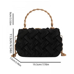Metal Chain Handle Braided Fabric Crossbody Bag PU Leather Textured Box Bag
