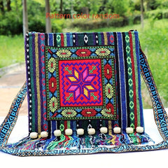 Ethnic Flower Embroidery Crossbody Bag Bohemian Canvas Shoulder Bag
