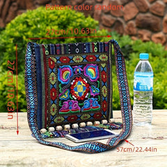 Ethnic Flower Embroidery Crossbody Bag Bohemian Canvas Shoulder Bag