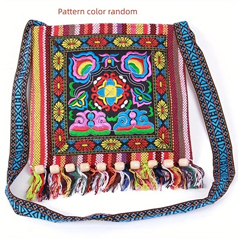 Ethnic Flower Embroidery Crossbody Bag Bohemian Canvas Shoulder Bag