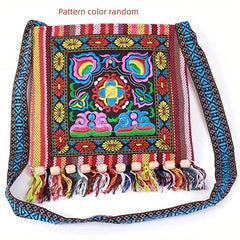 Ethnic Flower Embroidery Crossbody Bag Bohemian Canvas Shoulder Bag
