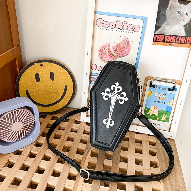 Gothic Coffin Crossbody Bag Y2K Style Halloween Purse PU Leather Shoulder Bag