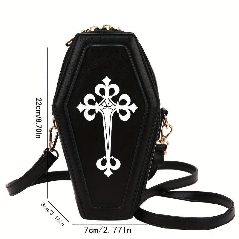 Gothic Coffin Crossbody Bag Y2K Style Halloween Purse PU Leather Shoulder Bag