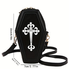 Gothic Coffin Crossbody Bag Y2K Style Halloween Purse PU Leather Shoulder Bag