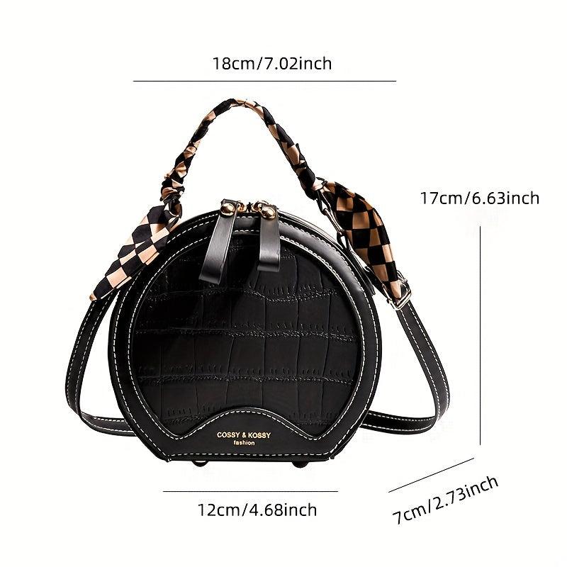 Stone Pattern Round Crossbody Bag Women's PU Leather Circle Purse