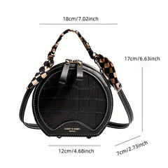 Stone Pattern Round Crossbody Bag Women's PU Leather Circle Purse