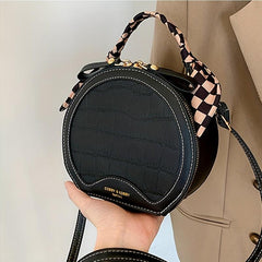 Stone Pattern Round Crossbody Bag Women's PU Leather Circle Purse