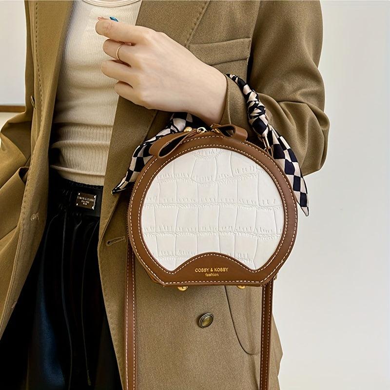 Stone Pattern Round Crossbody Bag Women's PU Leather Circle Purse