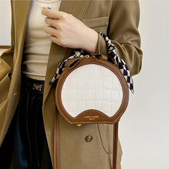Stone Pattern Round Crossbody Bag Women's PU Leather Circle Purse