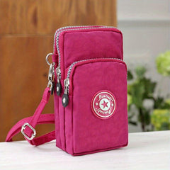 Small Phone Bag Women's Letter Patch Decor Zipper Crossbody Bag