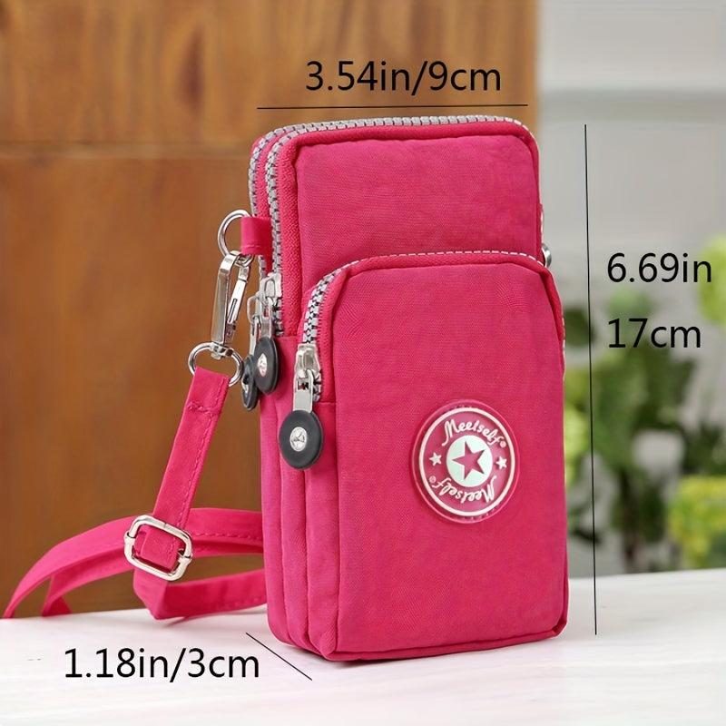 Small Phone Bag Women's Letter Patch Decor Zipper Crossbody Bag