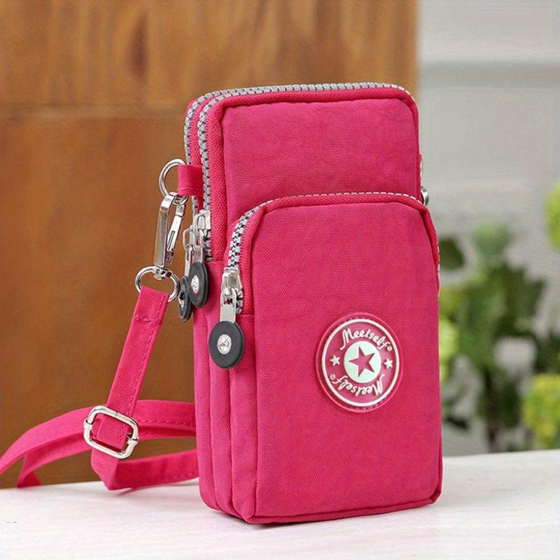 Small Phone Bag Women's Letter Patch Decor Zipper Crossbody Bag