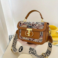 Bear Embroidery Square Handbag Crossbody Bag Vintage Flap Purse Women