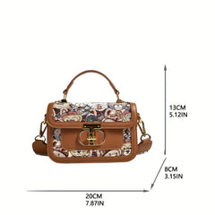 Bear Embroidery Square Handbag Crossbody Bag Vintage Flap Purse Women