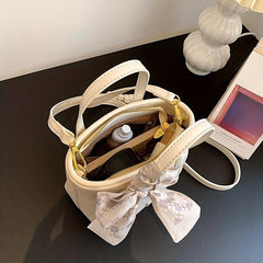 Minimalist Lychee Pattern Shoulder Bag with Scarf Decor