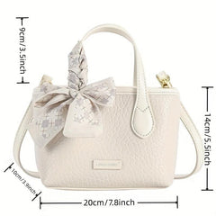 Minimalist Lychee Pattern Shoulder Bag with Scarf Decor