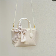 Minimalist Lychee Pattern Shoulder Bag with Scarf Decor