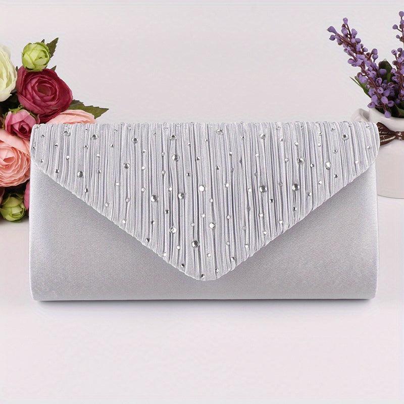 Rhinestone Ruched Evening Bag Women's Clutch Purse For Prom Party