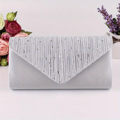 Rhinestone Ruched Evening Bag Women's Clutch Purse For Prom Party