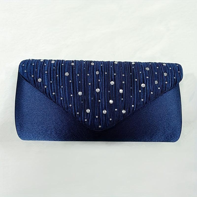 Rhinestone Ruched Evening Bag Women's Clutch Purse For Prom Party