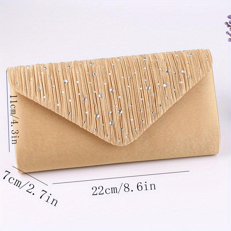 Rhinestone Ruched Evening Bag Women's Clutch Purse For Prom Party