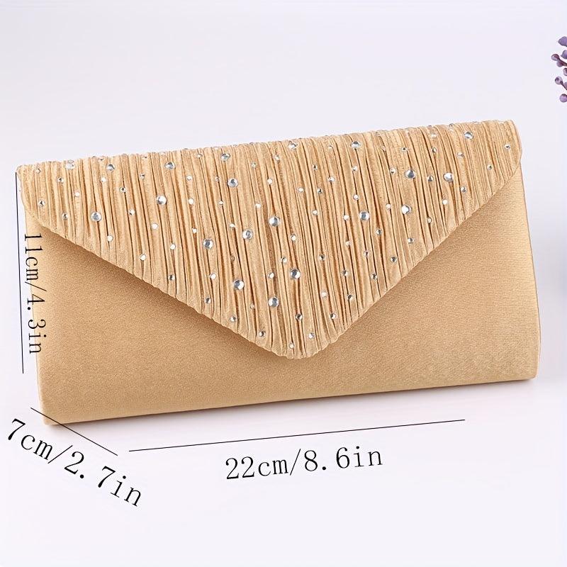 Rhinestone Ruched Evening Bag Women's Clutch Purse For Prom Party