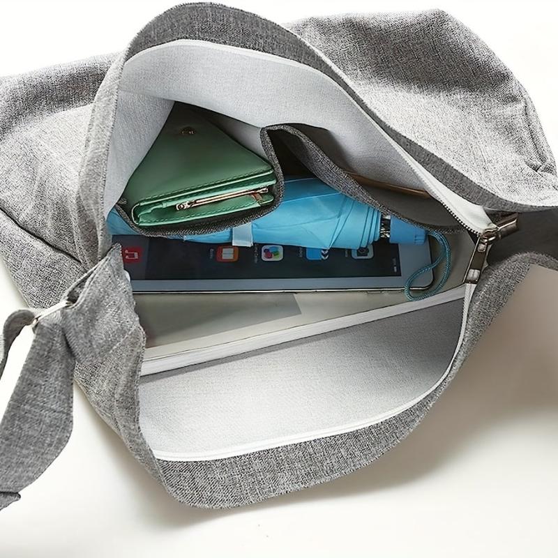 Large Capacity Canvas Shoulder Bag Solid Handbag For School