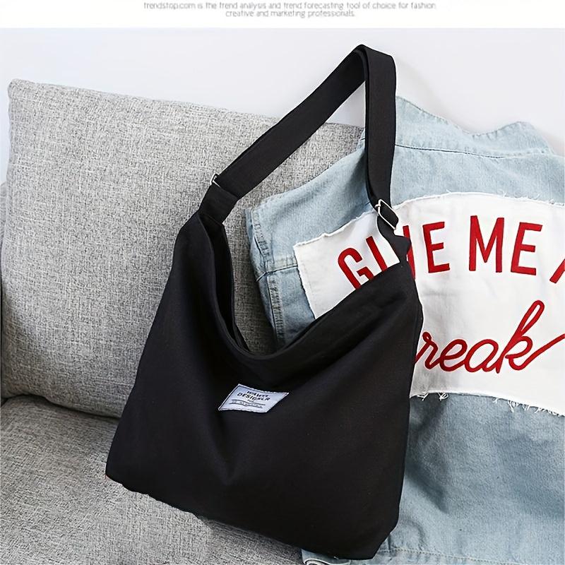Large Capacity Canvas Shoulder Bag Solid Handbag For School