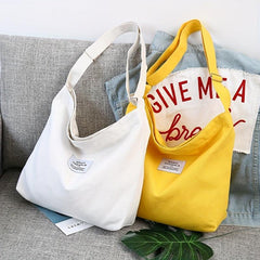 Large Capacity Canvas Shoulder Bag Solid Handbag For School