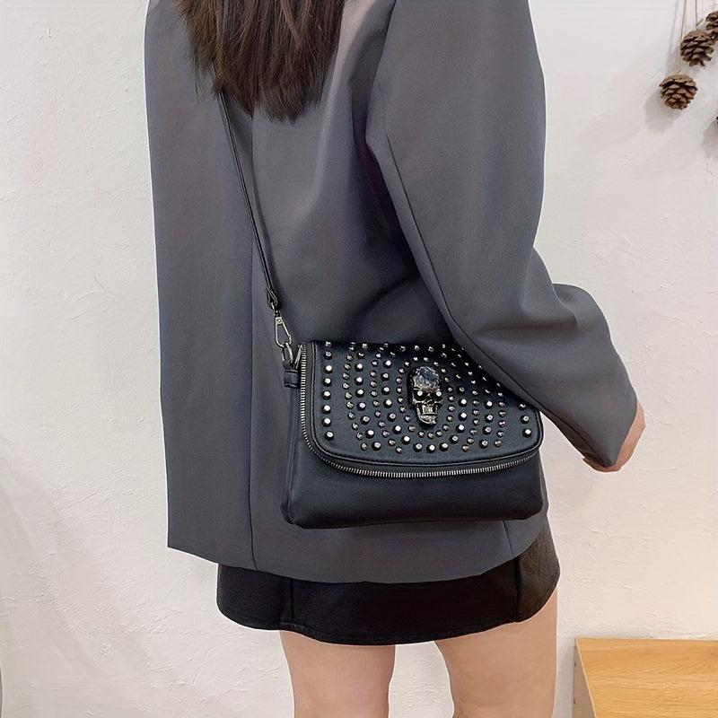 Gothic Studded Crossbody Bag Halloween Skull Shoulder Bag