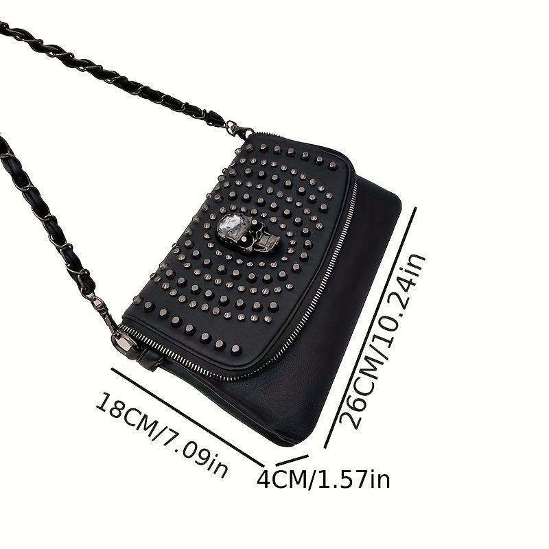 Gothic Studded Crossbody Bag Halloween Skull Shoulder Bag
