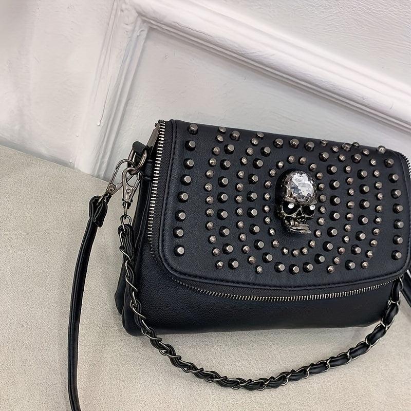 Gothic Studded Crossbody Bag Halloween Skull Shoulder Bag
