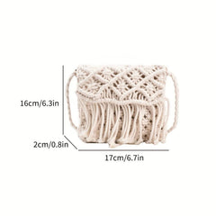 Hand Woven Tassel Crossbody Bag Boho Style Hollow Out Crochet Bag