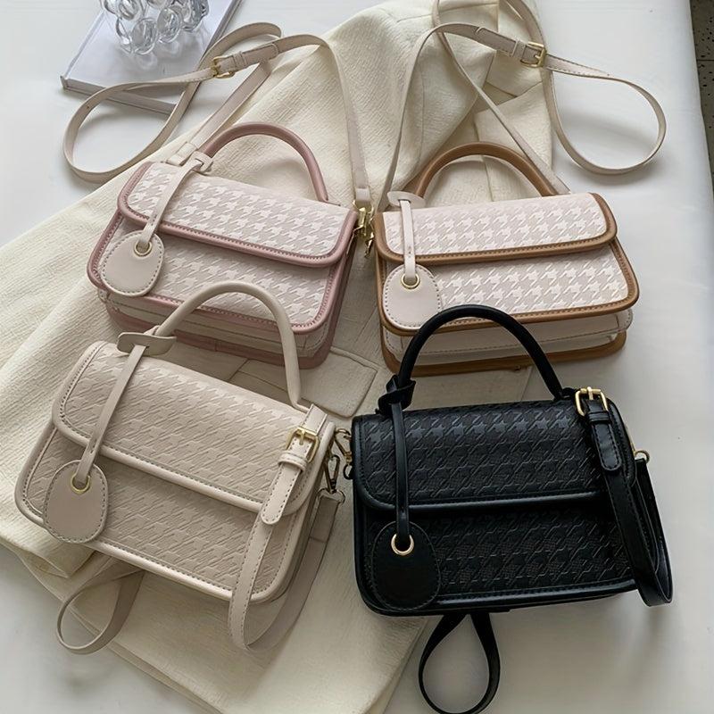 Colorblock Houndstooth Satchel Bag Crossbody for Women