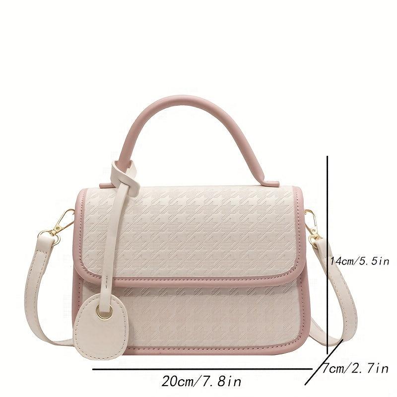 Colorblock Houndstooth Satchel Bag Crossbody for Women