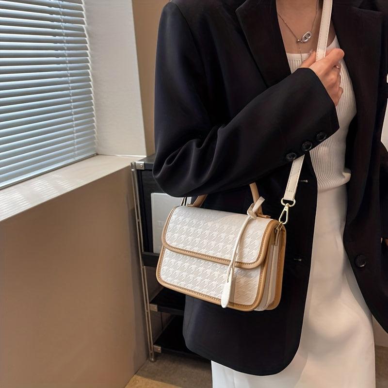 Colorblock Houndstooth Satchel Bag Crossbody for Women