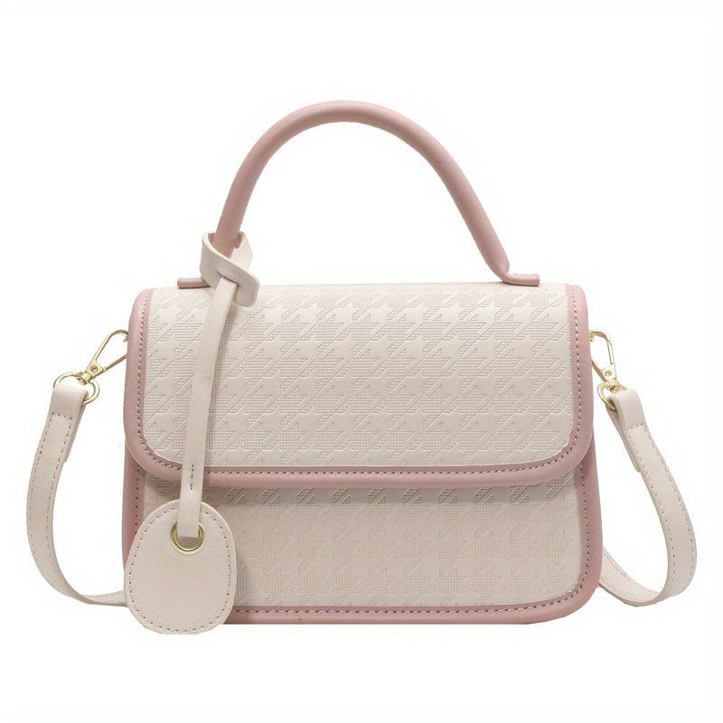 Colorblock Houndstooth Satchel Bag Crossbody for Women