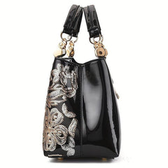 Sequins Embroidery Handbag For Women Patent Leather Tote Bag