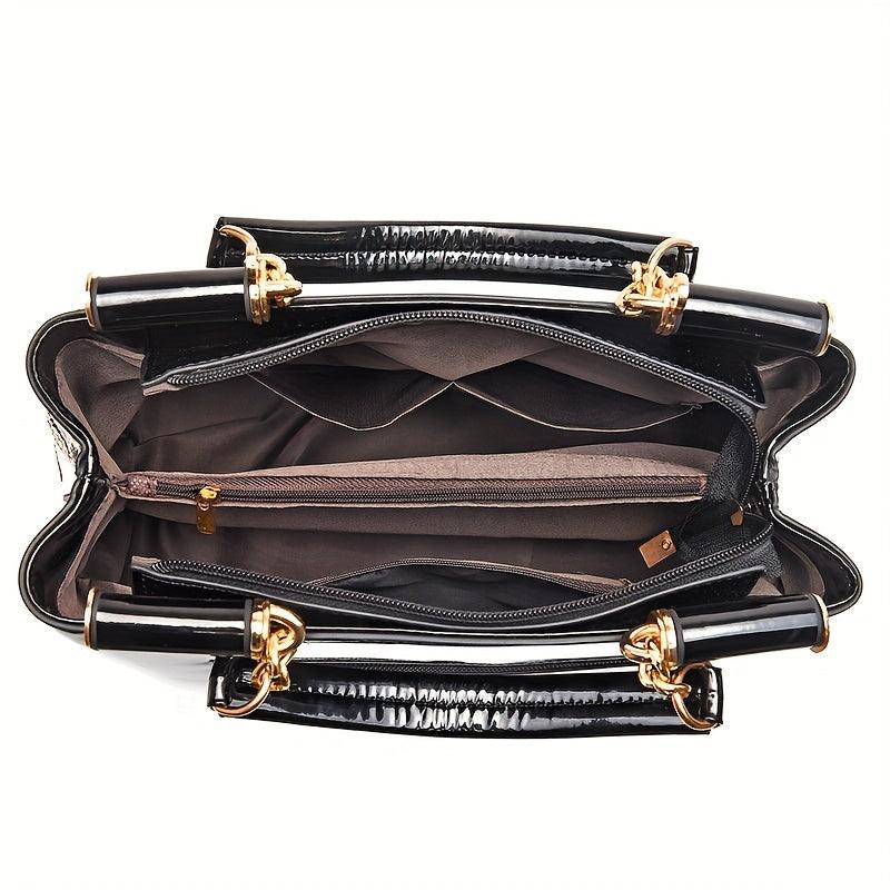 Sequins Embroidery Handbag For Women Patent Leather Tote Bag