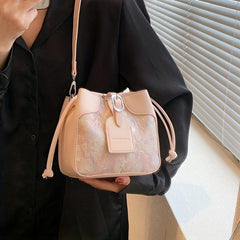 Mini Purple Pink Bucket Bag Fairy Floral Jacquard Crossbody Bag