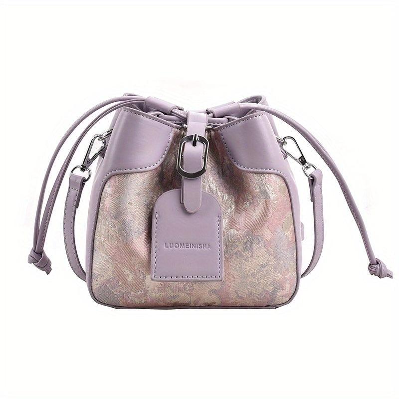 Mini Purple Pink Bucket Bag Fairy Floral Jacquard Crossbody Bag