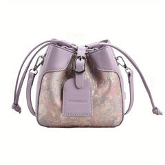 Mini Purple Pink Bucket Bag Fairy Floral Jacquard Crossbody Bag