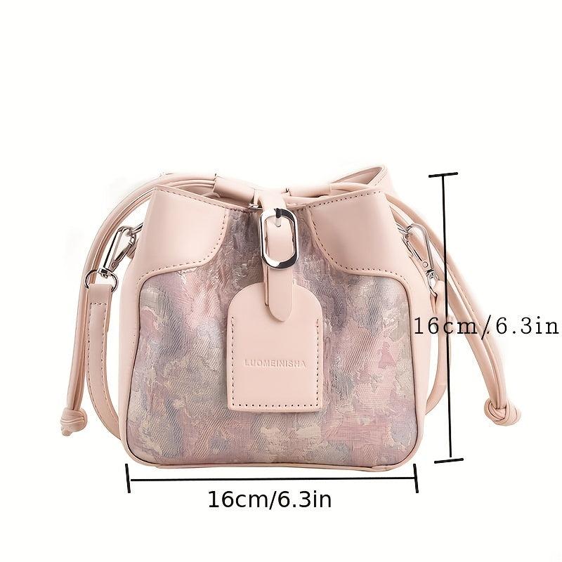 Mini Purple Pink Bucket Bag Fairy Floral Jacquard Crossbody Bag