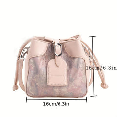 Mini Purple Pink Bucket Bag Fairy Floral Jacquard Crossbody Bag