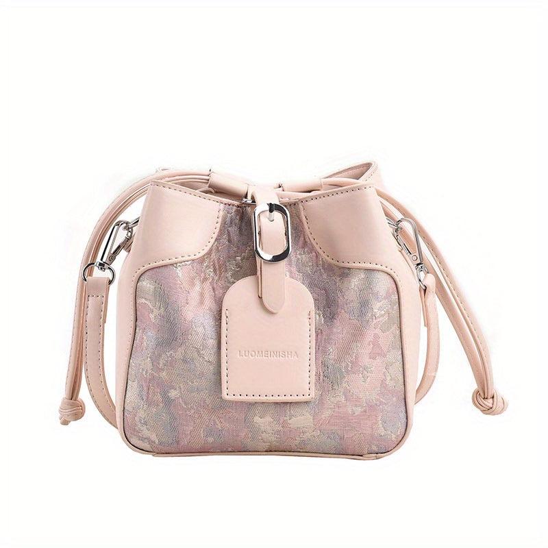 Mini Purple Pink Bucket Bag Fairy Floral Jacquard Crossbody Bag