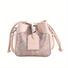 Mini Purple Pink Bucket Bag Fairy Floral Jacquard Crossbody Bag