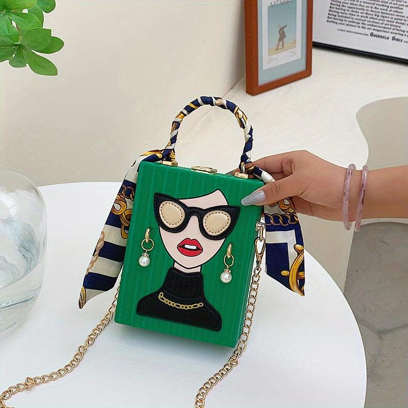 Lady Face Handbag Chain Crossbody Top Handle Box Purse