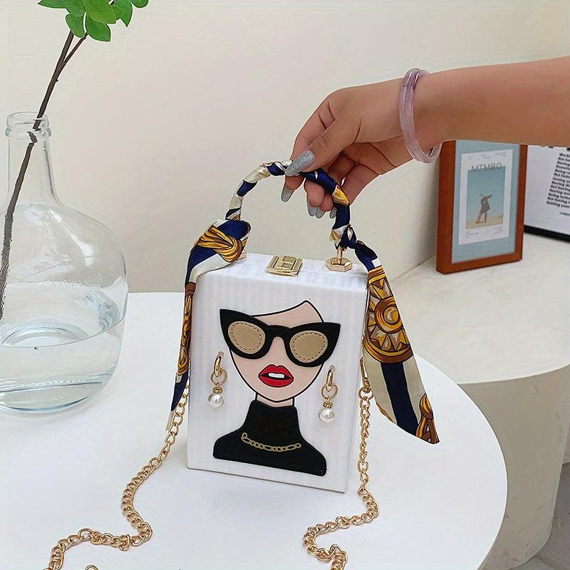 Lady Face Handbag Chain Crossbody Top Handle Box Purse