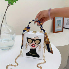 Lady Face Handbag Chain Crossbody Top Handle Box Purse